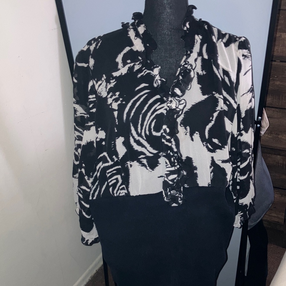 INC International Concepts Black and White Blouse